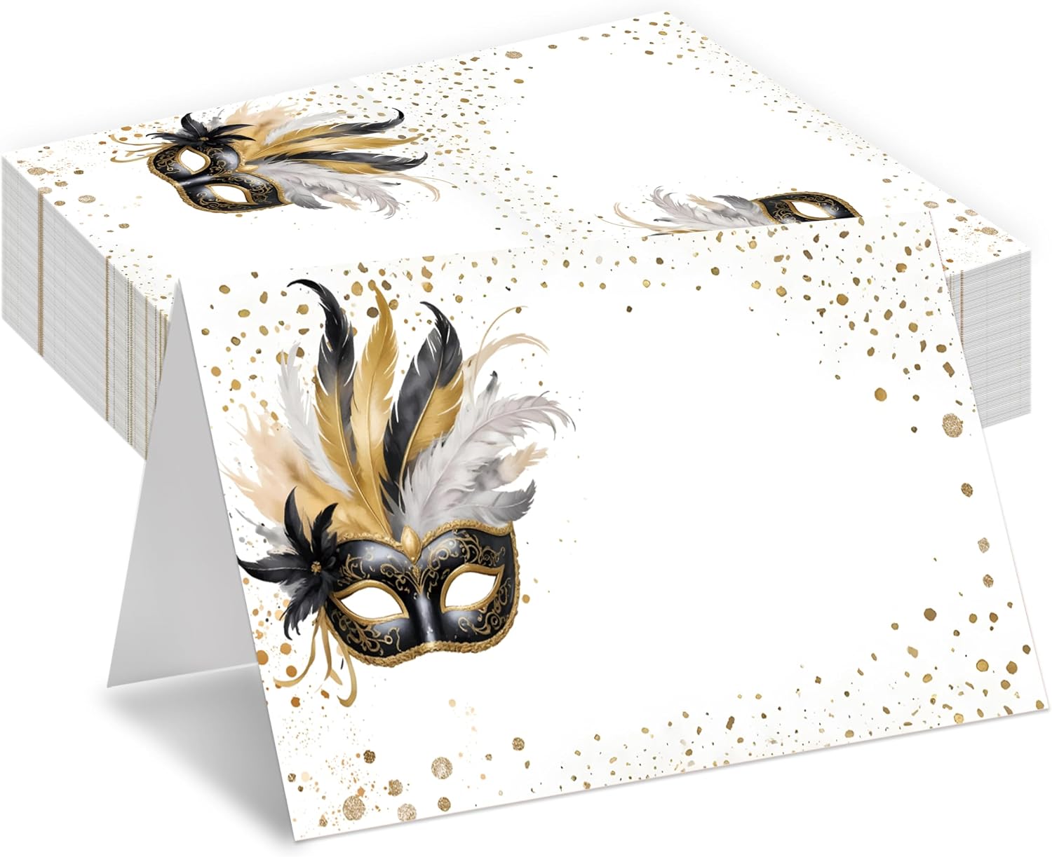 Masquerade Place Cards, Mask Party Seat Cards For Table Setting, Pack of 25 Half-Fold Reception Place Card, Masquerade Favors Supplies, Name Cards For Mask Party Event -A11