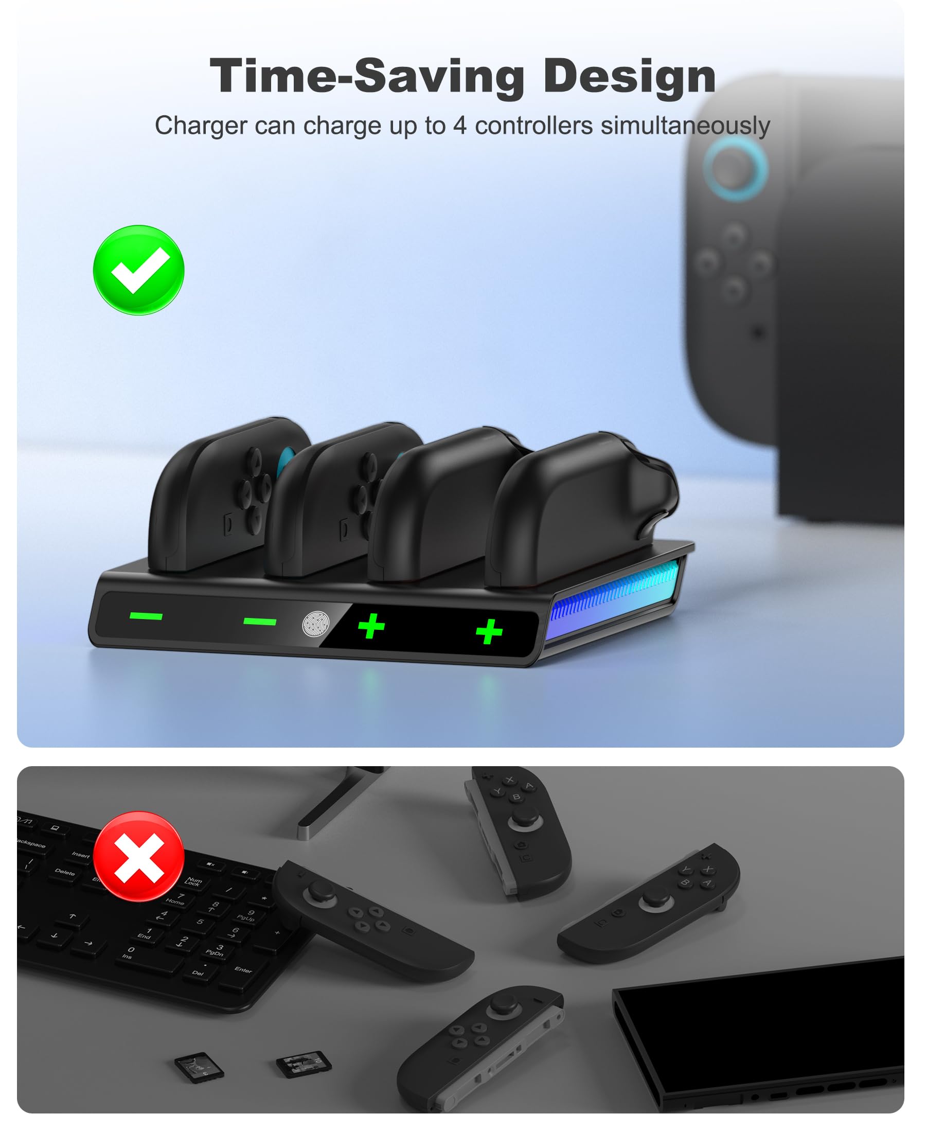 HELLCOOL Ladestation kompatibel mit Nintendo Switch 2 Joy Con, 2.5 Std Schnellladung LED RGB Licht, Halterung