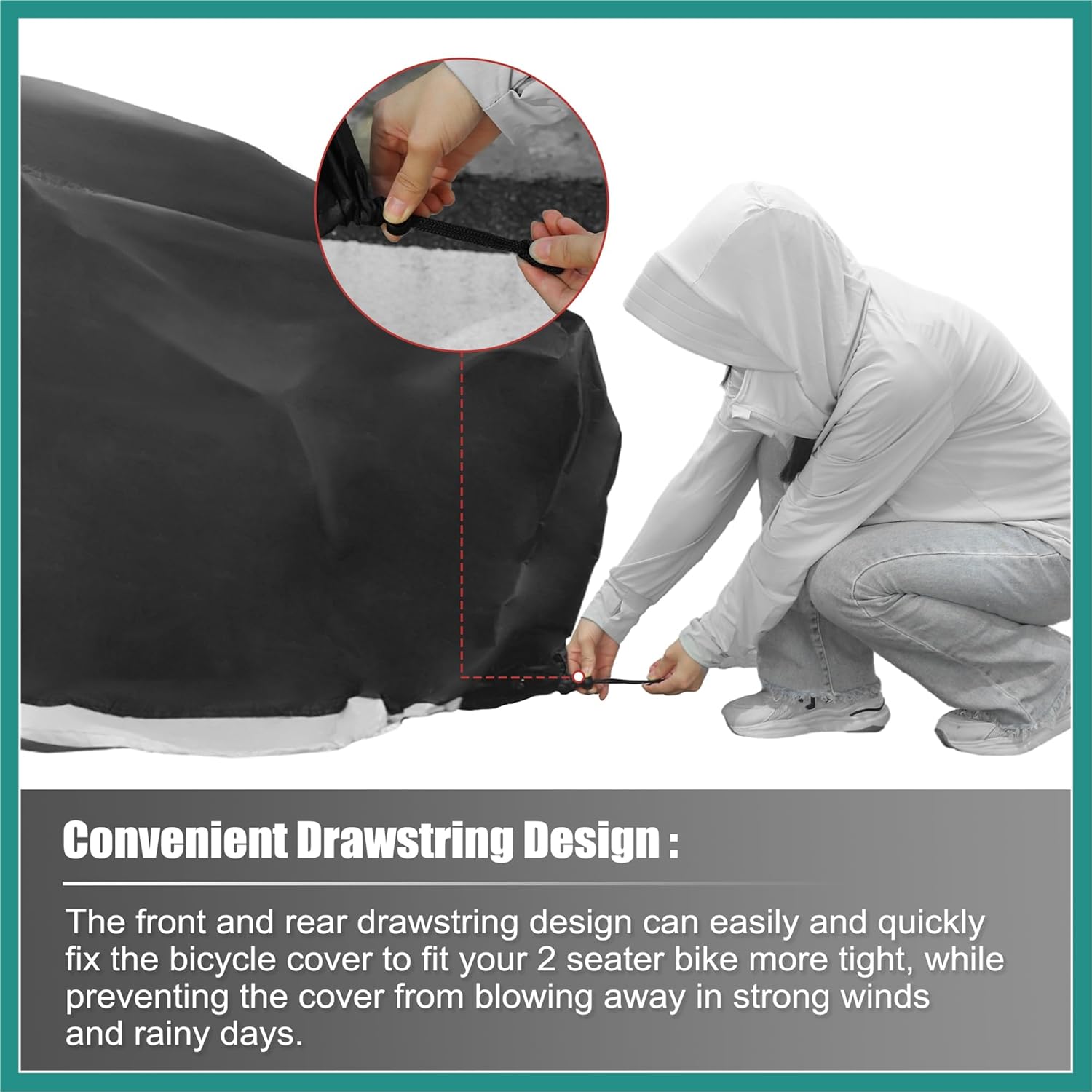 2 Seater Bike Cover Tandem Bicycle Cover Waterproof Extra Long Trailer Bike Cover Outdoor Sun Rain Protector for 2-Seat City Bike Electric Bike Silver Tone Black Vehicle Supplies