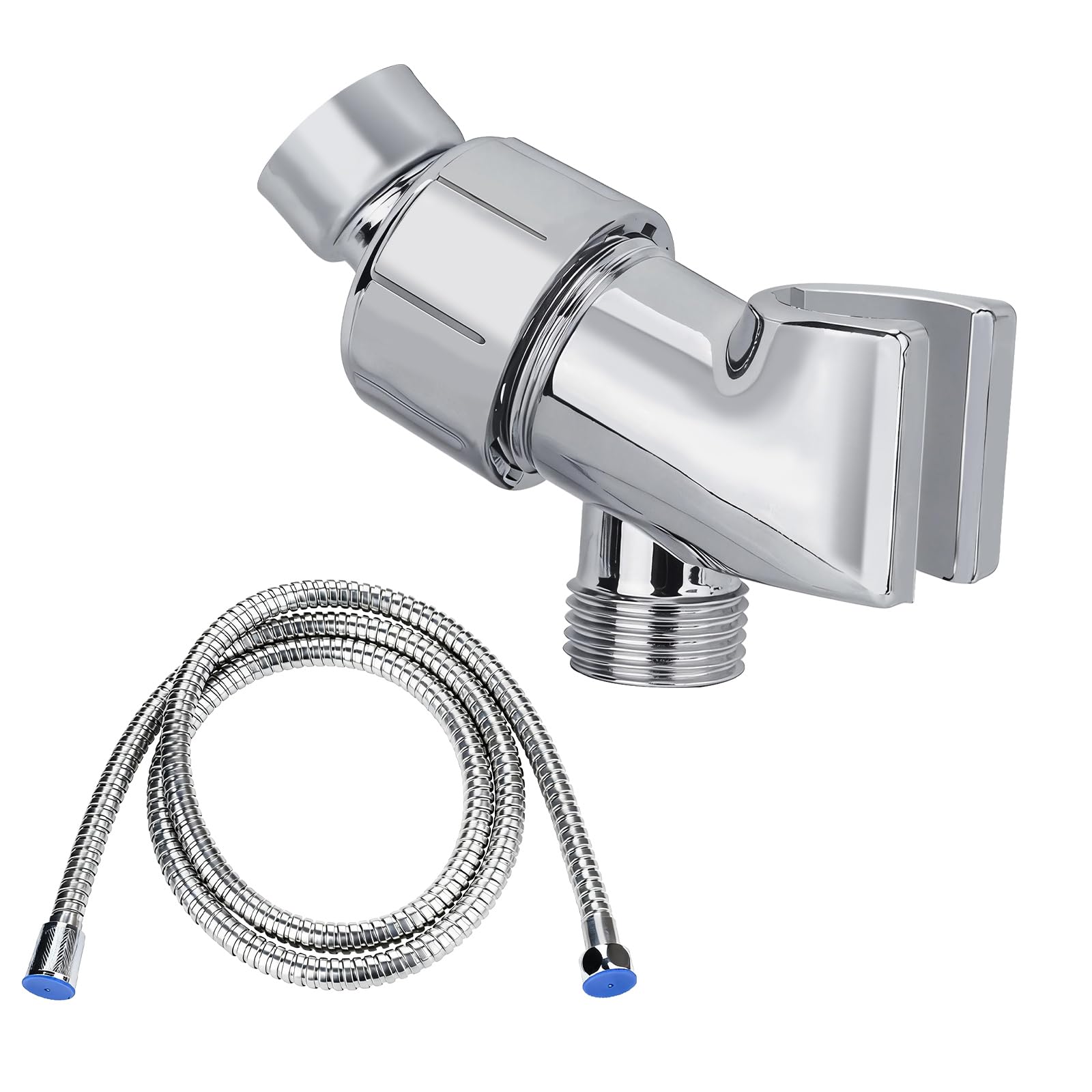 Cabezal de ducha con manguera de acero inoxidable y soporte ajustable cromado de alta resistencia