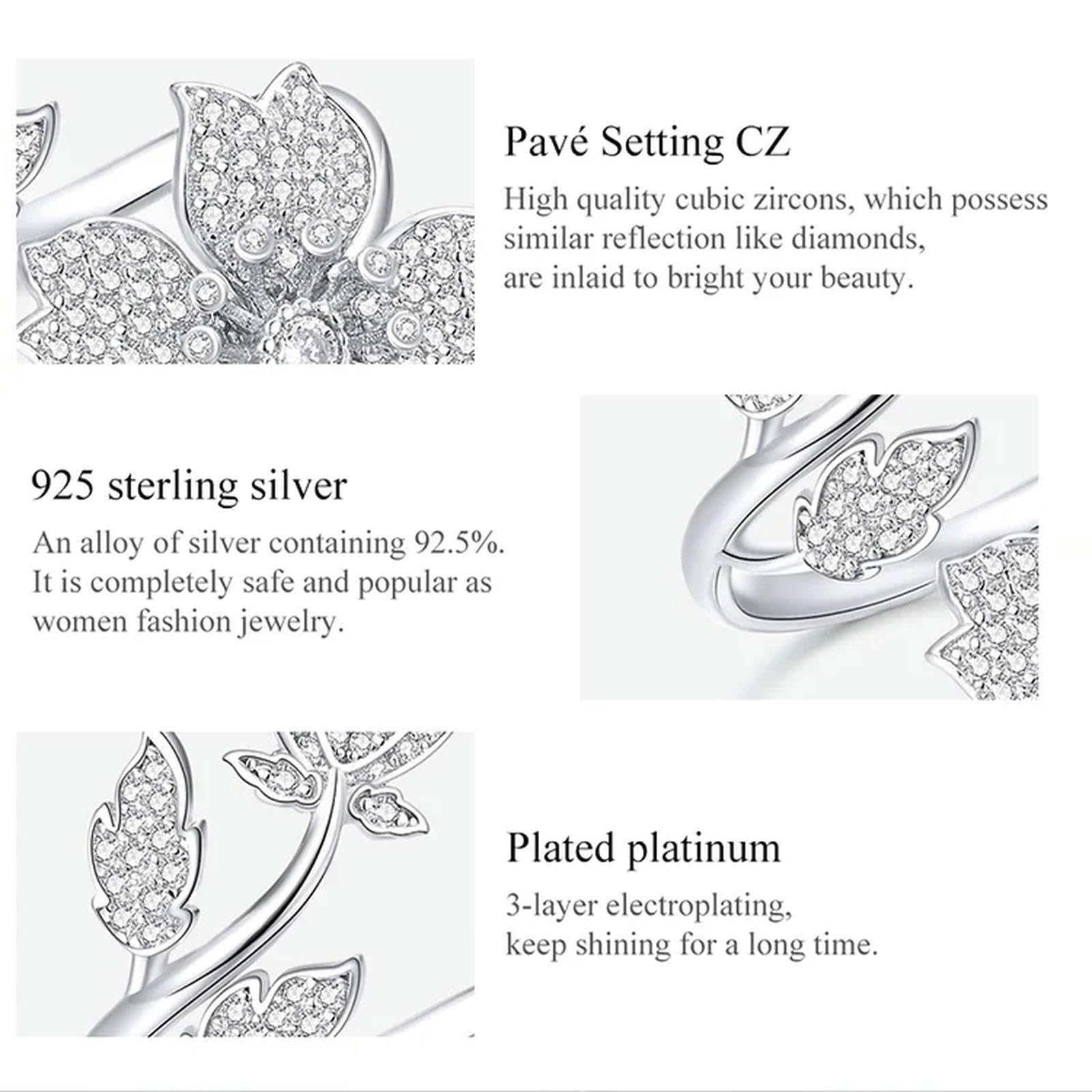 Anillo De Plata De Ley 925 Con Apertura De Sakura Y Flores, Ajustable, Para Mujer, Joyería Fina De Circonita
