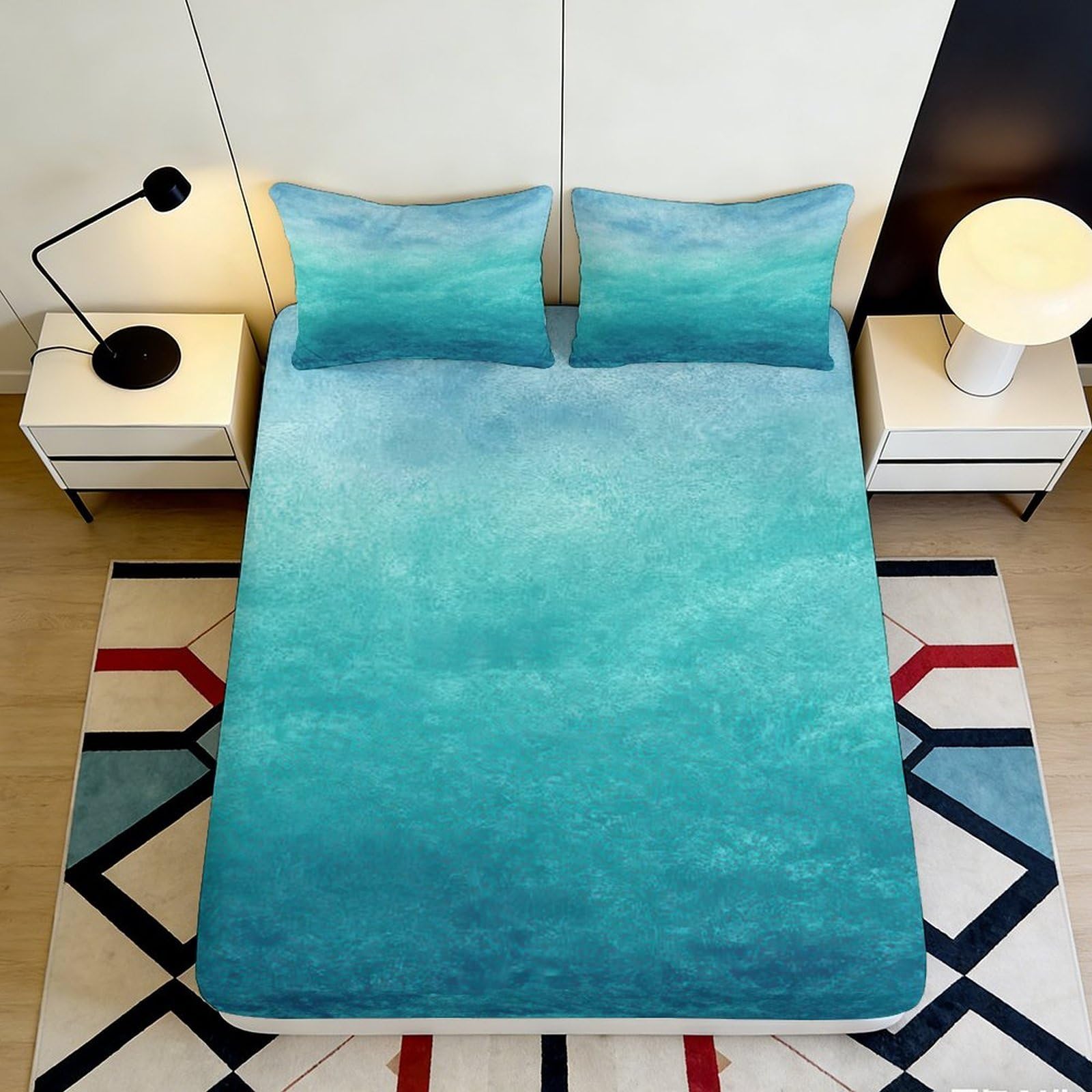 Pnayamiorkfel Style-1 3D Printed Ocean Blue Gradient Fitted Sheet Microfiber Soft Breathable Watercolor Mattress Cover For Bedroom Guest Room Decor 90X200x25cm