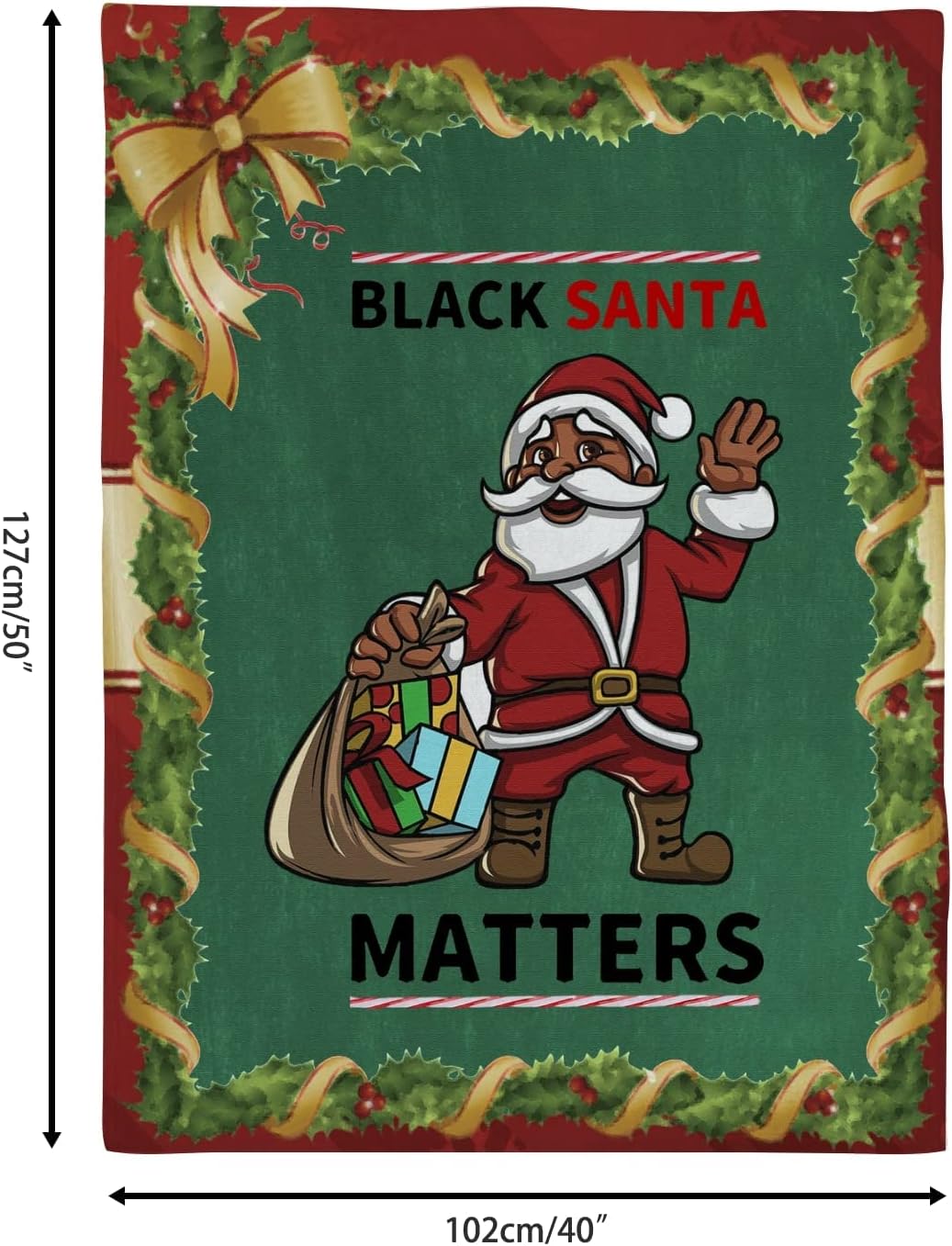 PUREFLY Black Santa Throw Blanket African American Santa Blanket Lightweight Ultra-Soft Micro Fleece Blanket for Couch Sofa Bed Kids' Rooms and Living Room Suitable 40" x 50"