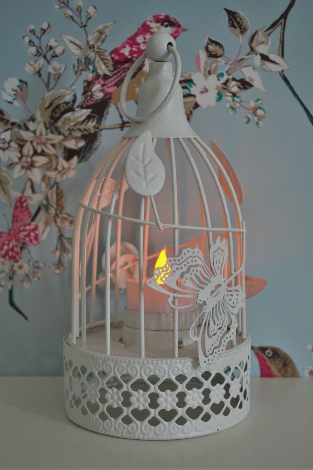 NEW VINTAGE SHABBY CHIC STYLE CREAM BIRD CAGE TEALIGHT LANTERN ORNAMENT