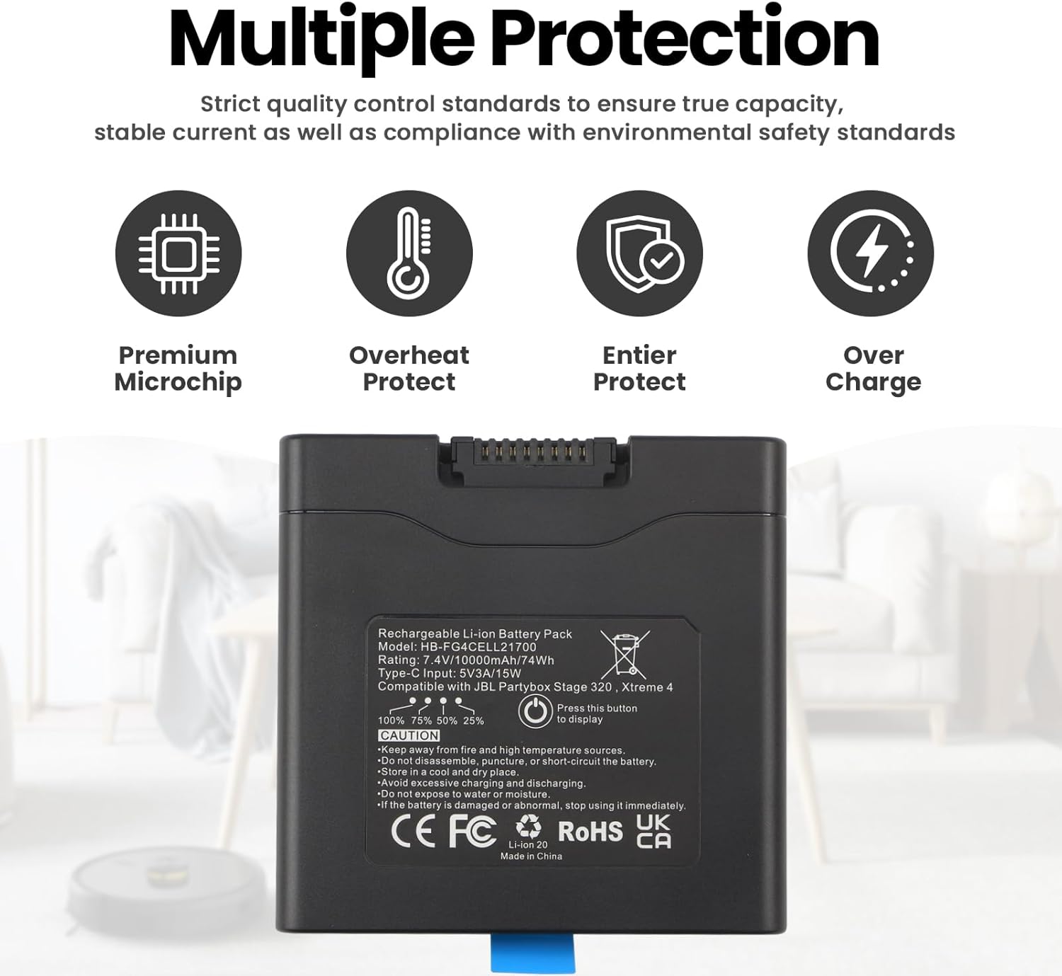 ANTIEE Xtreme 4 Battery Replacement for JBL Battery 400, Rechargeable Battery Compatible with PartyBox Stage 320 & Xtreme 4 Portable Speaker 7.4V 74Wh 10000mAh - Image 7