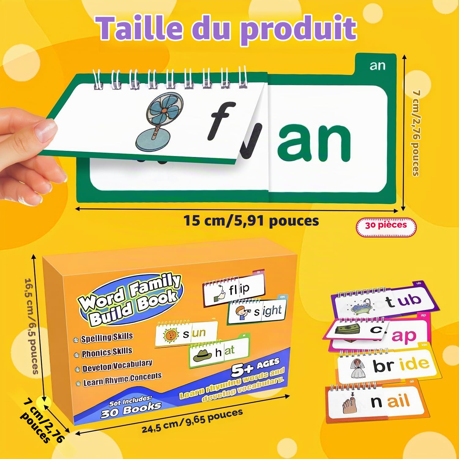 30pcs Reading Rhyme Flip Book, Word Family Flip Book, éducatif Visual Word Carte for Preschool Learning Lire Lire adapté aux Enfants et à l'enseignement en Classe