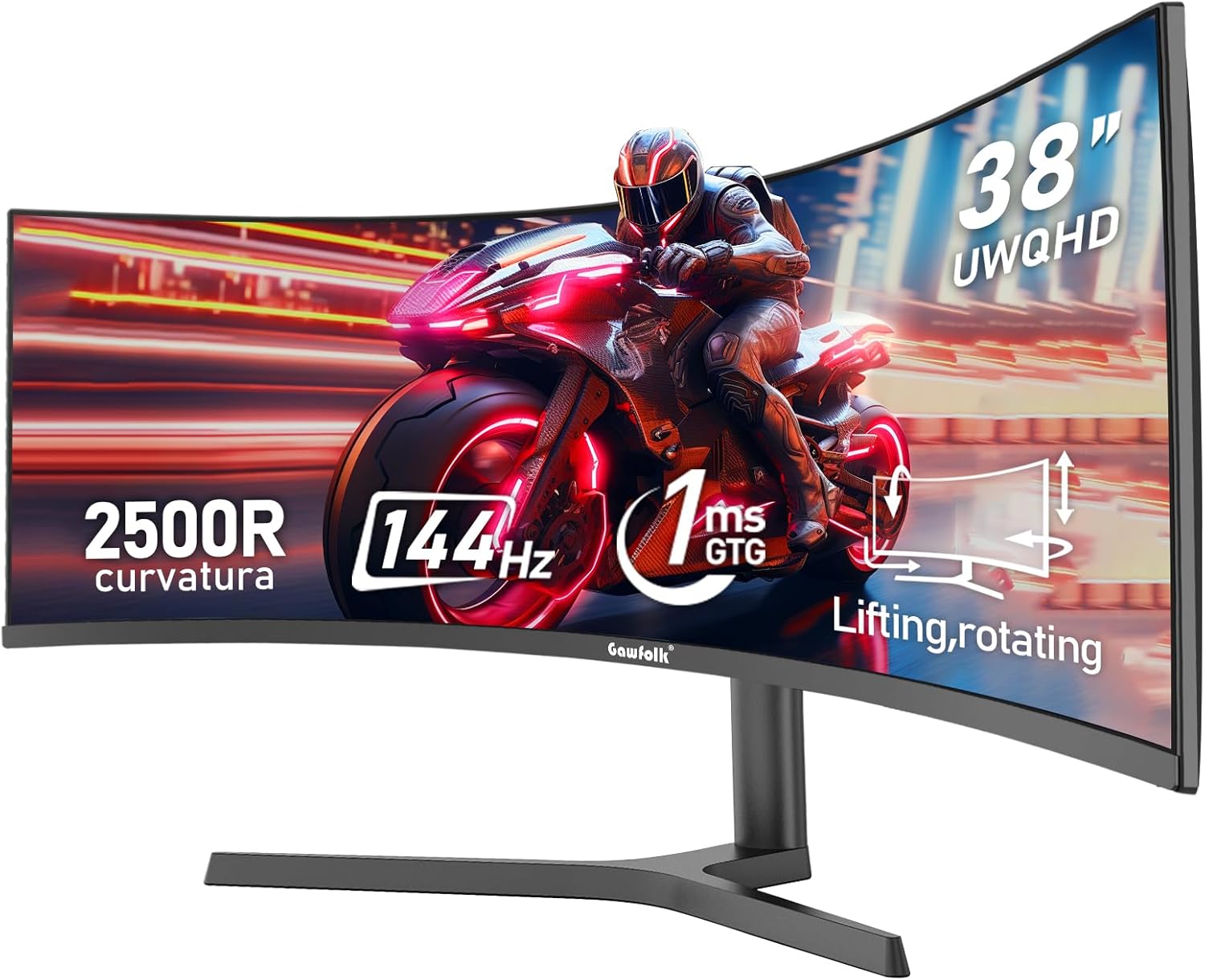 38 Inch Ultrawide Curved 144Hz Gaming Computer Monitor 2500R PC Screen 21:9 UWQHD (3840x1600),1ms,10bit,Freesync,Display Port、HDMI,Liftable Stand,Wall Mount Compatible 100 * 100mm-Black