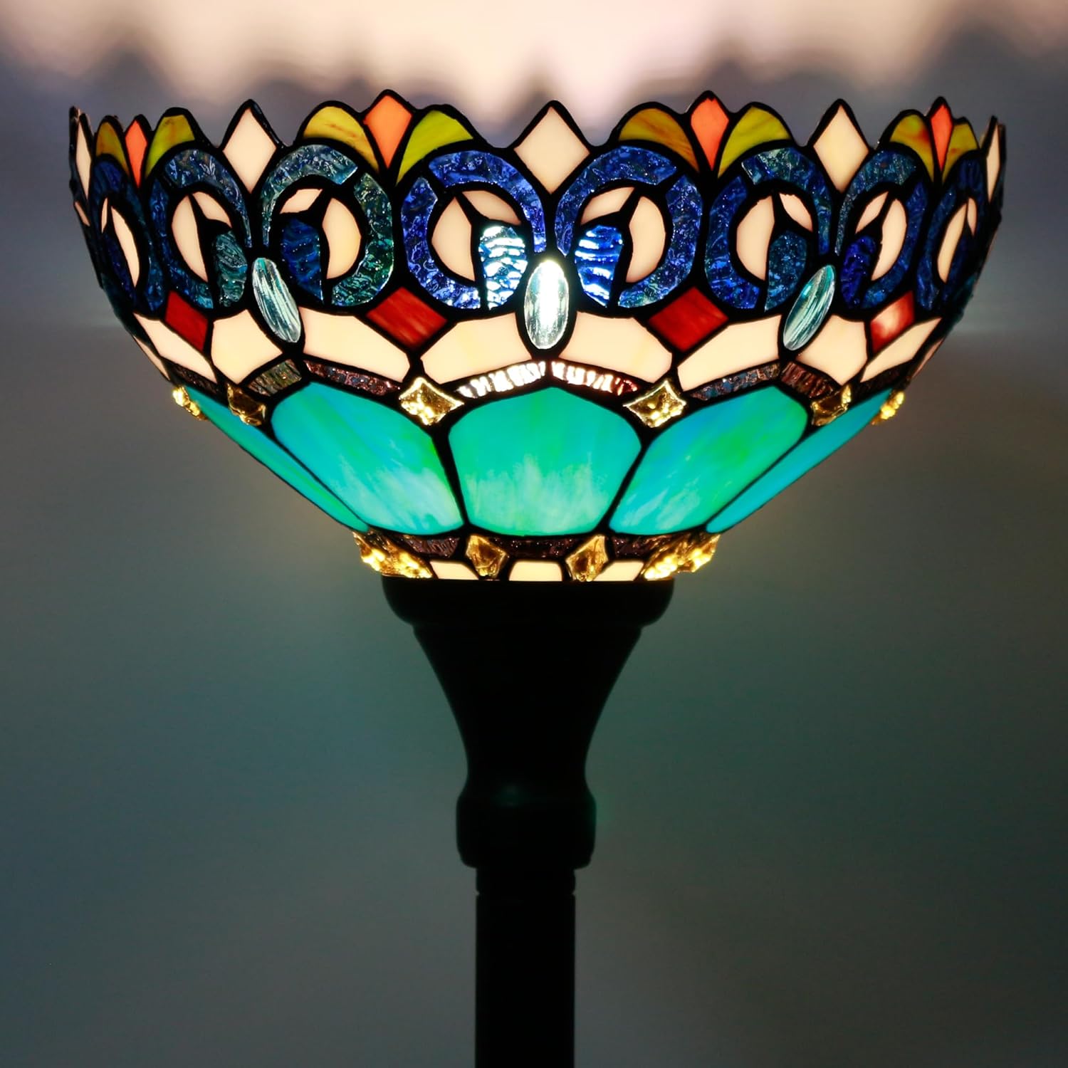 Tiffany Floor Lamp Torchiere Stained Glass Torch Lamp 12X12X67 Inch Antique Standing Corner Light (Blue Jewelry Baroque)