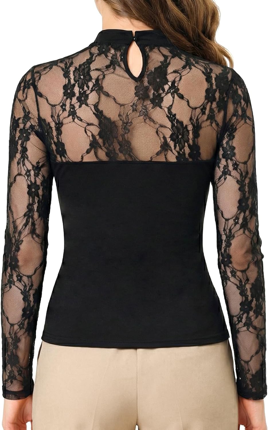 Lace Long Sleeve Tops for Women Sheer Mock Neck Shirt Sexy Mesh Ruched Going Out Tops Spring Slim Fit Blouses - Image 2