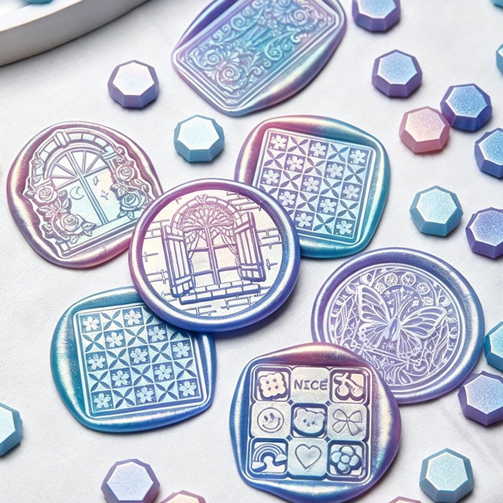Wax Seal Beads,300pcs Glittery 4 Color Mix Sealing Stamp Wax Pellets Refill with 30pcs Double Side Adhesive Stickers for Stamp Seals Wedding Invitations Envelopes DIY Craft Projects