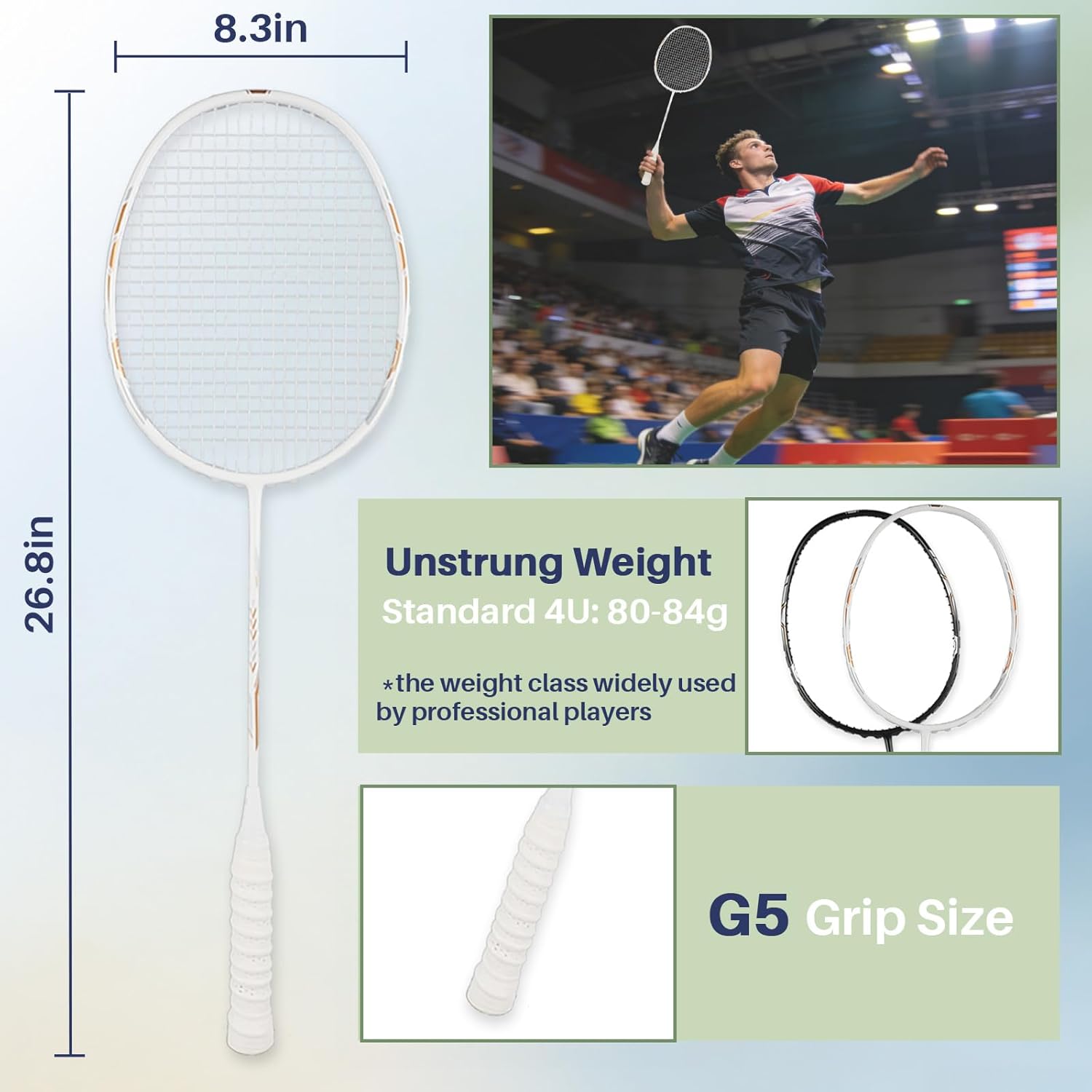 Badminton Racquets Set Professional Badminton Rackets Lightweight,4 Pack/2 Pack Carbon Fiber, 3 Feather Shuttlecocks, with Protect Case & Overgrip,for Beginners,Advanced Players