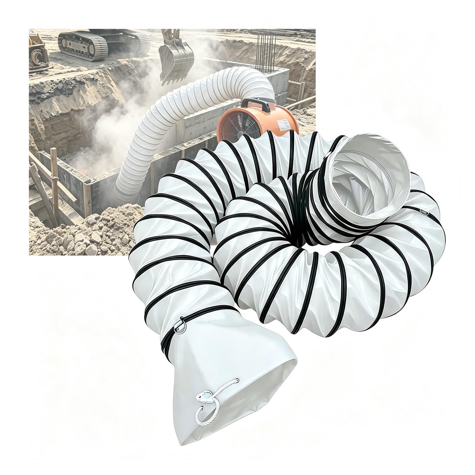 Tubo Flessibile PVC 8/11/18", Condotto Aria con Fascetta | 0,36mm 3 strati | Antistrappo | Presa sicura | Ignifugo 120°C | Supporto acciaio(L2m/6.6FT,Id(A)850mm/33.5in)