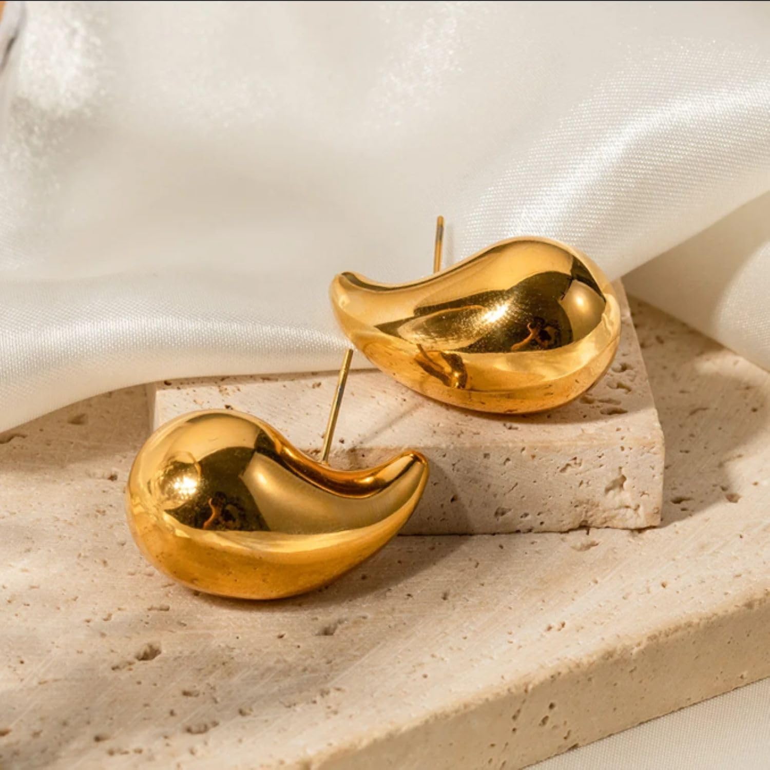 18K Gold Plated Chunky Stud Earrings for Women, Lightweight, Non-Tarnish Statement Jewelry, Premium Valentines Day Gifts for Her - Image 3