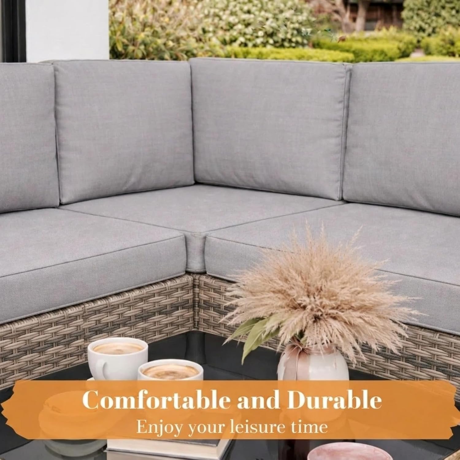 5-Piece Outdoor Patio Furniture Sets with Thick Cushions Wicker Conversation Set Sectional Sofa for Backyard Porch Balcony Poolside Garden