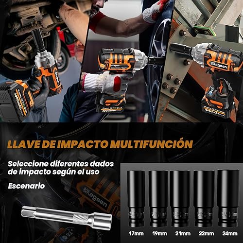 Vista 6 de Llave de impacto inalámbrica de 1/2 pulgada, pistola de impacto de alto par sin escobillas de 900 pies-libras (1200 N.m), 3800 RPM, 3 velocidades