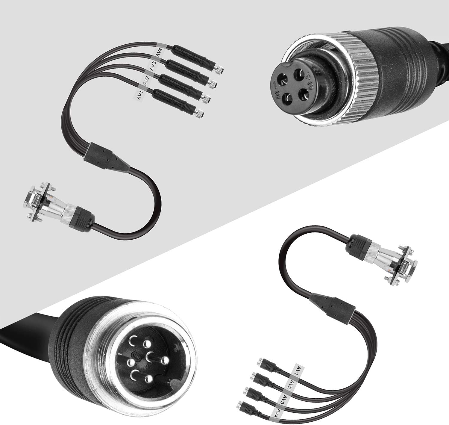 DALLUX Heavy Duty Vehicle Coil Trailer Cable with 2 Channel 4 PIN AV Connector Disconnect Kit for Truck Caravan Motor Home Backup Security Camera Monitor System