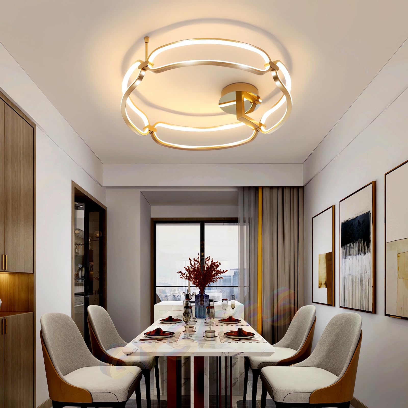 QYSMGS LED Ceiling Light Flush Mount Ceilings Lamps with Remote Control Modern Round Ceiling Lamp Gold 50W Ceiling Lighting for Bedroom Kitchen Dining Room Lighting (45CM)