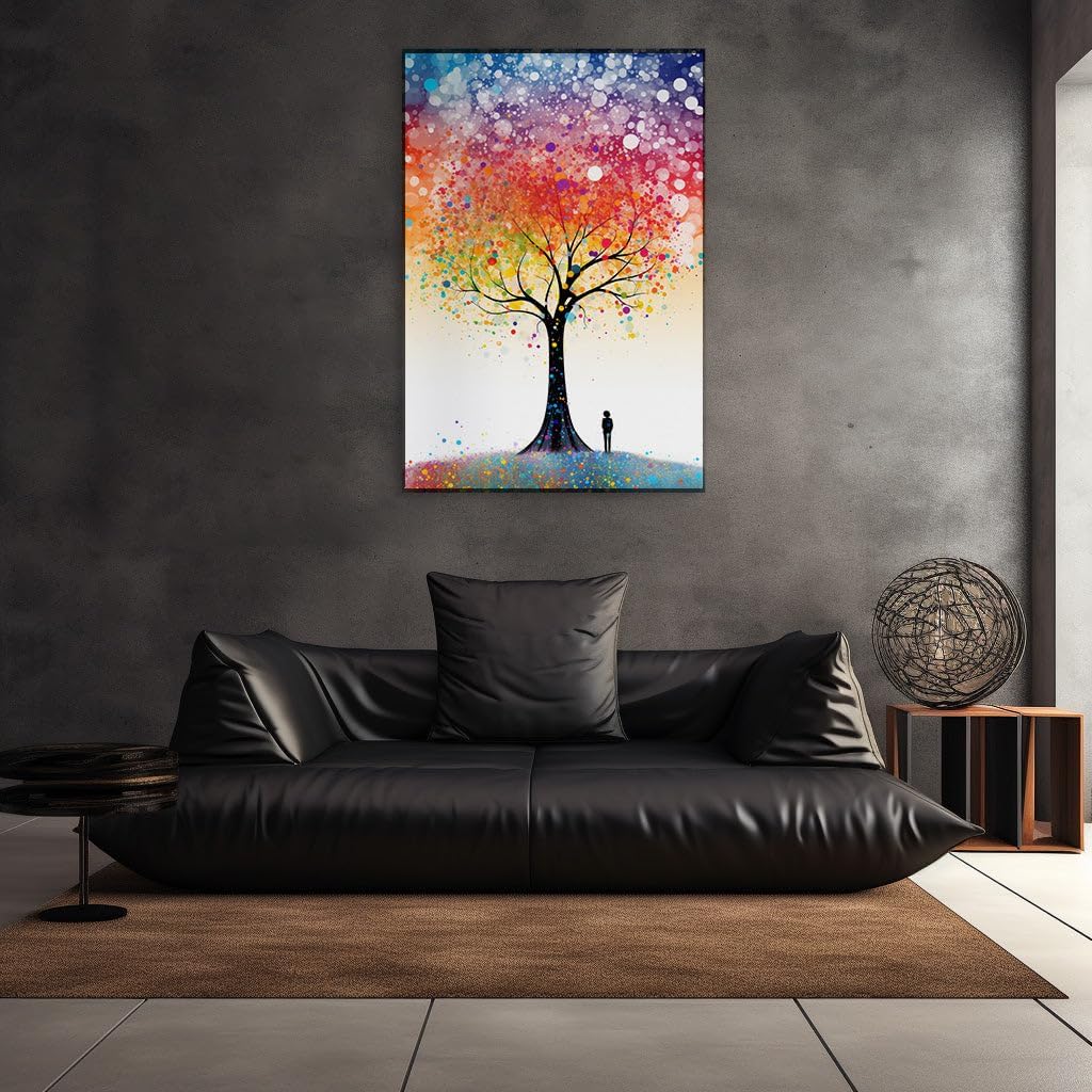 Canvas for Living room. Captivating Chromatic Canopy: Unraveling the Vivid Dreamscapes of an Abstract Arboreal Masterpiece, 27 x 18 inch Canvas Wall Art - Ready to Hang