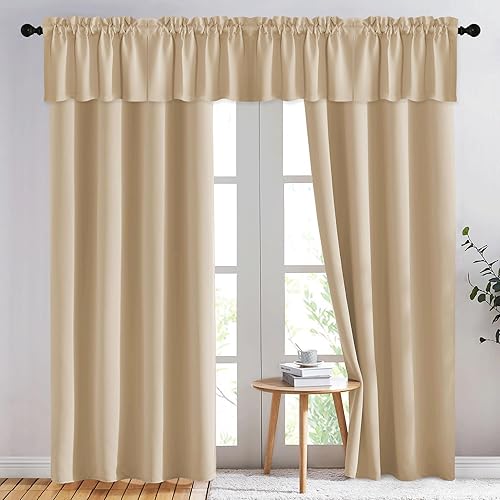 NICETOWN 2 paneles de cortinas opacas con ojales de 66 x 84 pulgadas de largo con 4 paneles de 42 x 16 pulgadas de largo, cenefas opacas para