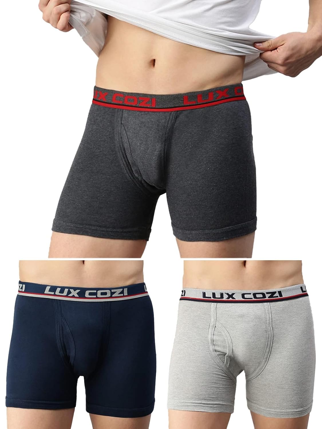 Lux Cozi Men Cotton Outer Elestic Long Trunk| Solid Trunk for Men |Pack of 3 | Color May Vary | Lux Cozi Men Cotton Outer Elestic Long Trunk| Solid Trunk for Men |Pack of 3 | Color May Vary |