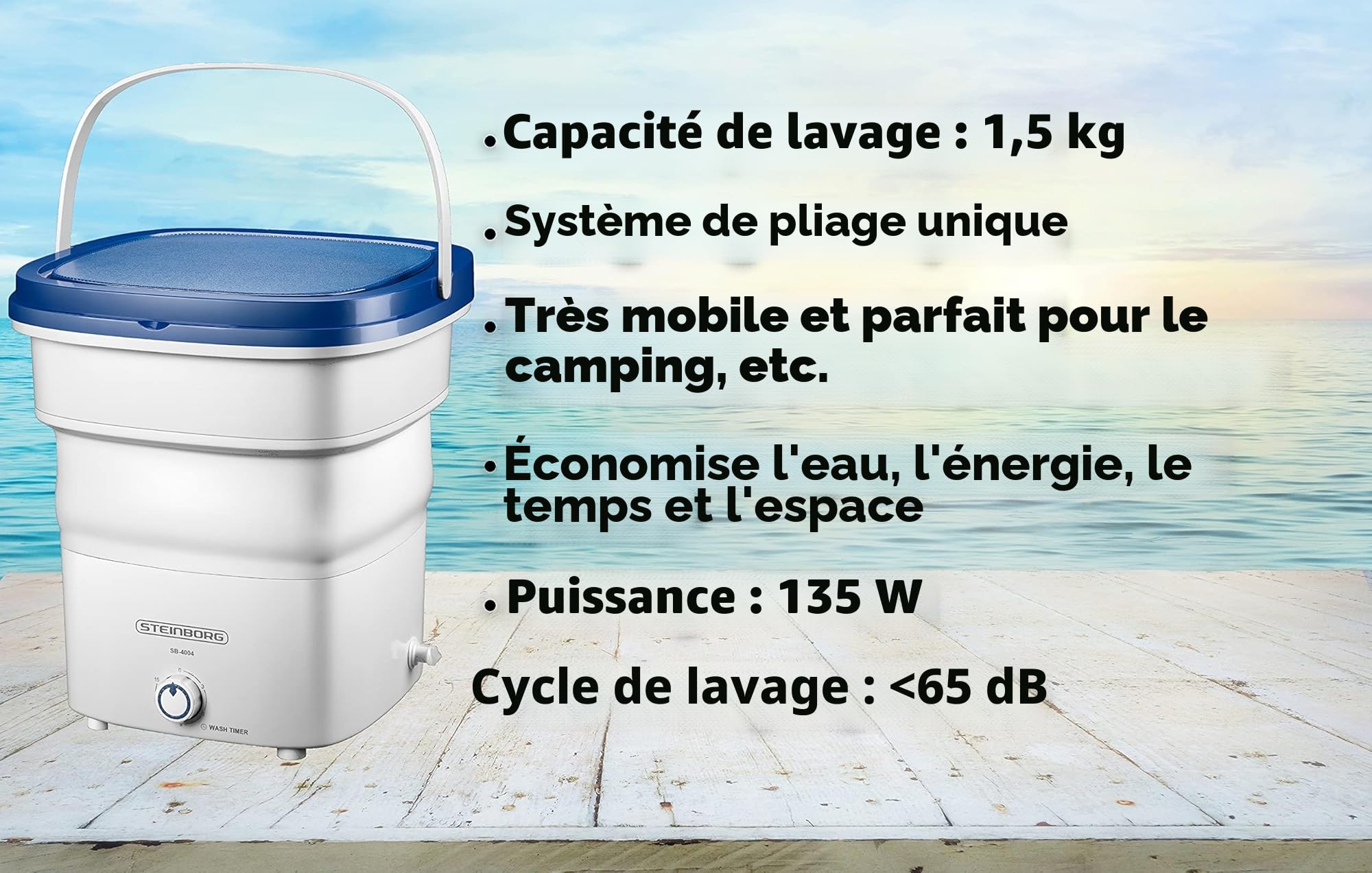 Mini machine à laver pliable 1,5 kg 135 W portable voyage camping