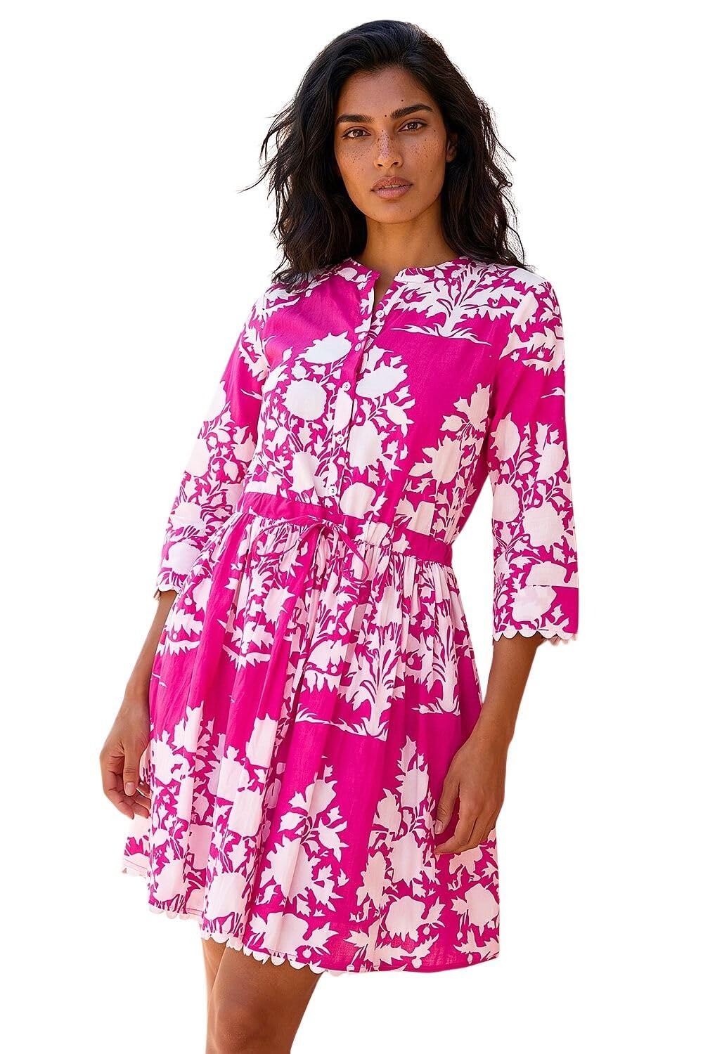 Roman Women's Floral Button Smock Dress in Fuchsia | Size: 20