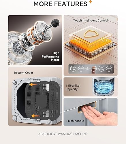 Miniatura 6 de Lavadora portátil de 1.59 pies cúbicos, lavadora portátil de capacidad de 11 libras con 8 ciclos de lavado, 8 niveles de agua, bomba de drenaje,