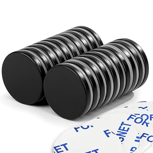 Miniatura 9 de TRYMAG 6 imanes fuertes negros de 0.787 x 0.118 in, redondos de tierras raras resistentes con respaldo adhesivo, imanes permanentes de disco