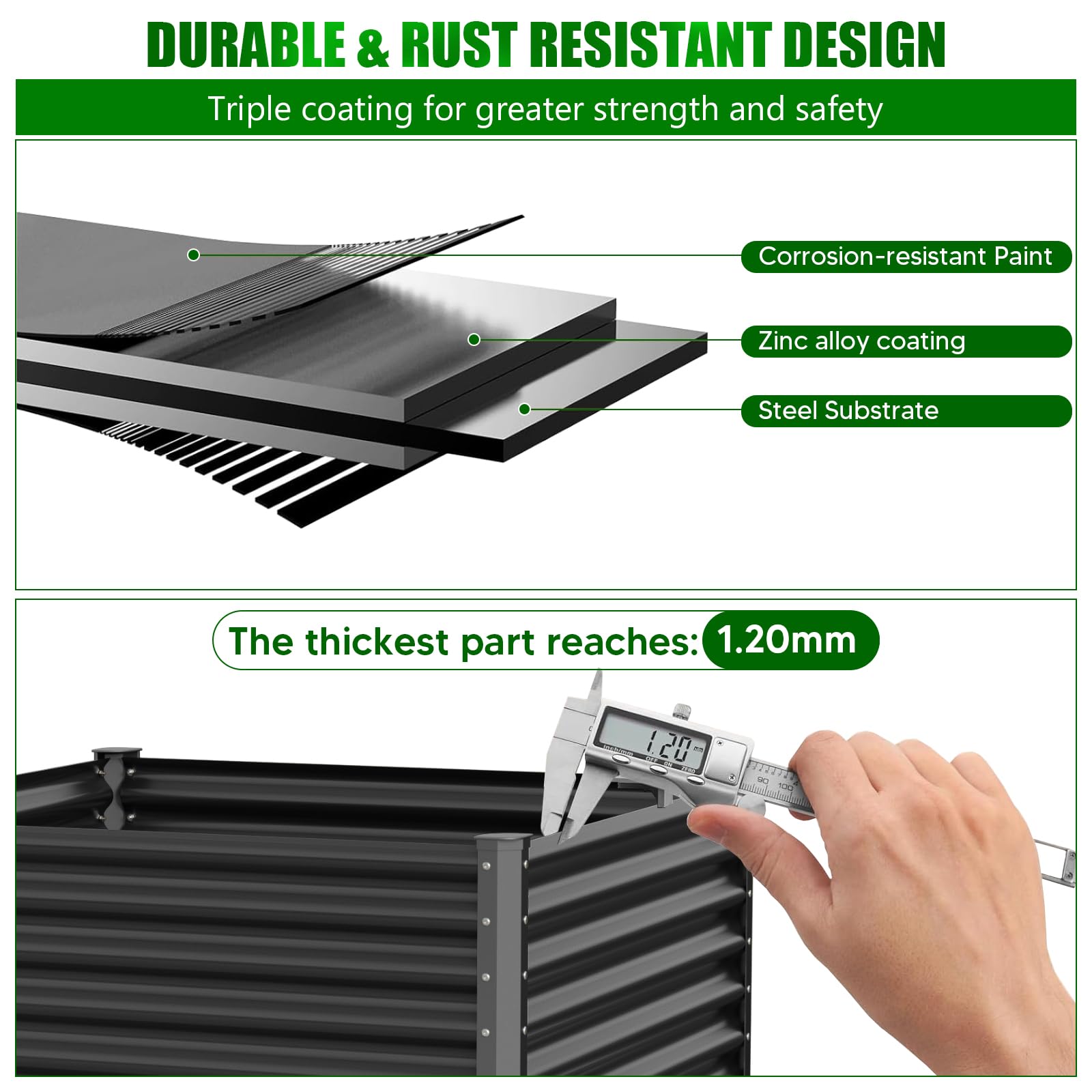 VELPAX Letto per Orto Rialzato in Metallo,183 x 92 x 61 cm Resistente alle Intemperie Orto Rialzato da Esterno Extra Grandi,Vasconi per Orto da Esterno in Acciaio Inox