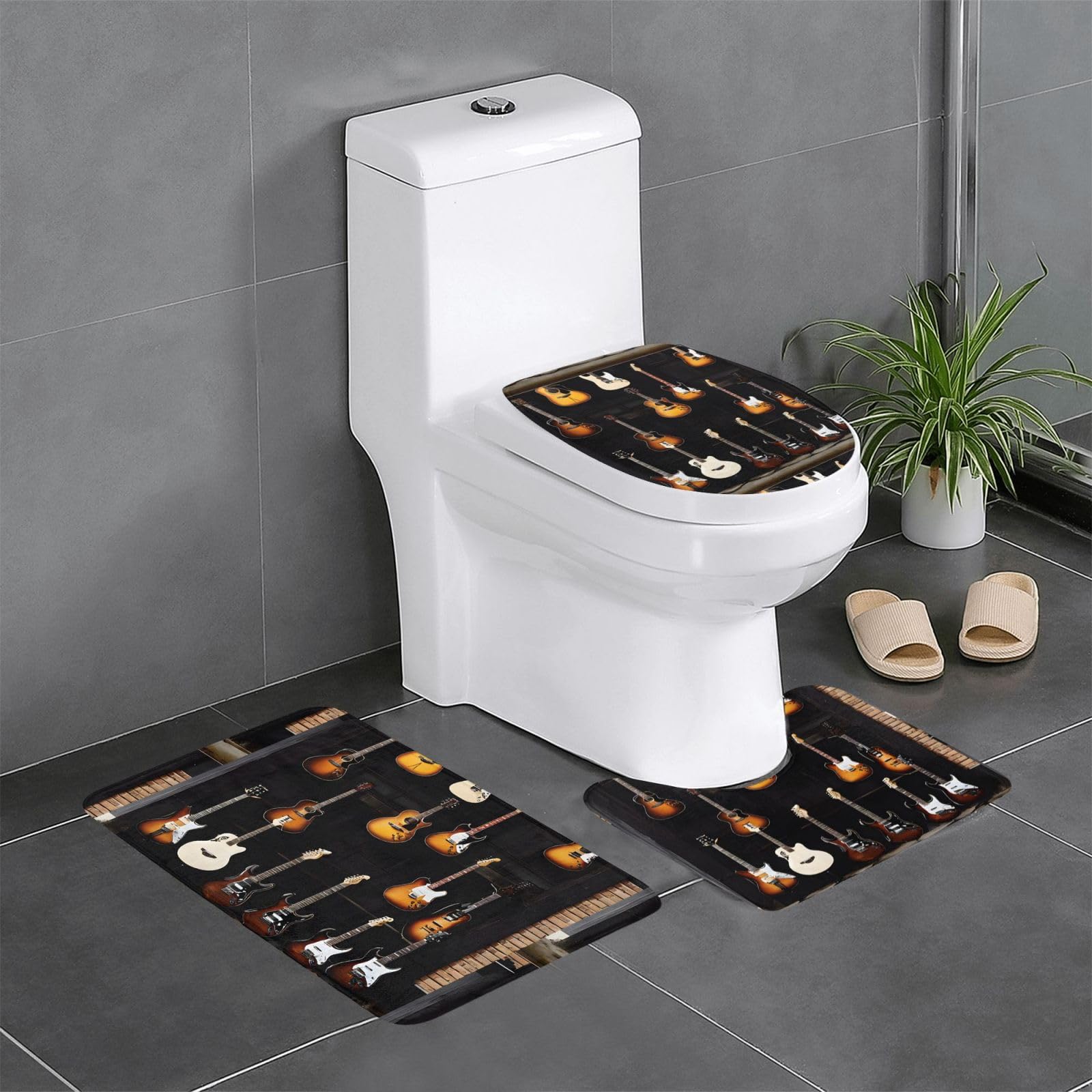 Tapis de bain trois pièces guitares absorbant avec tapis toilette en U sécurisé