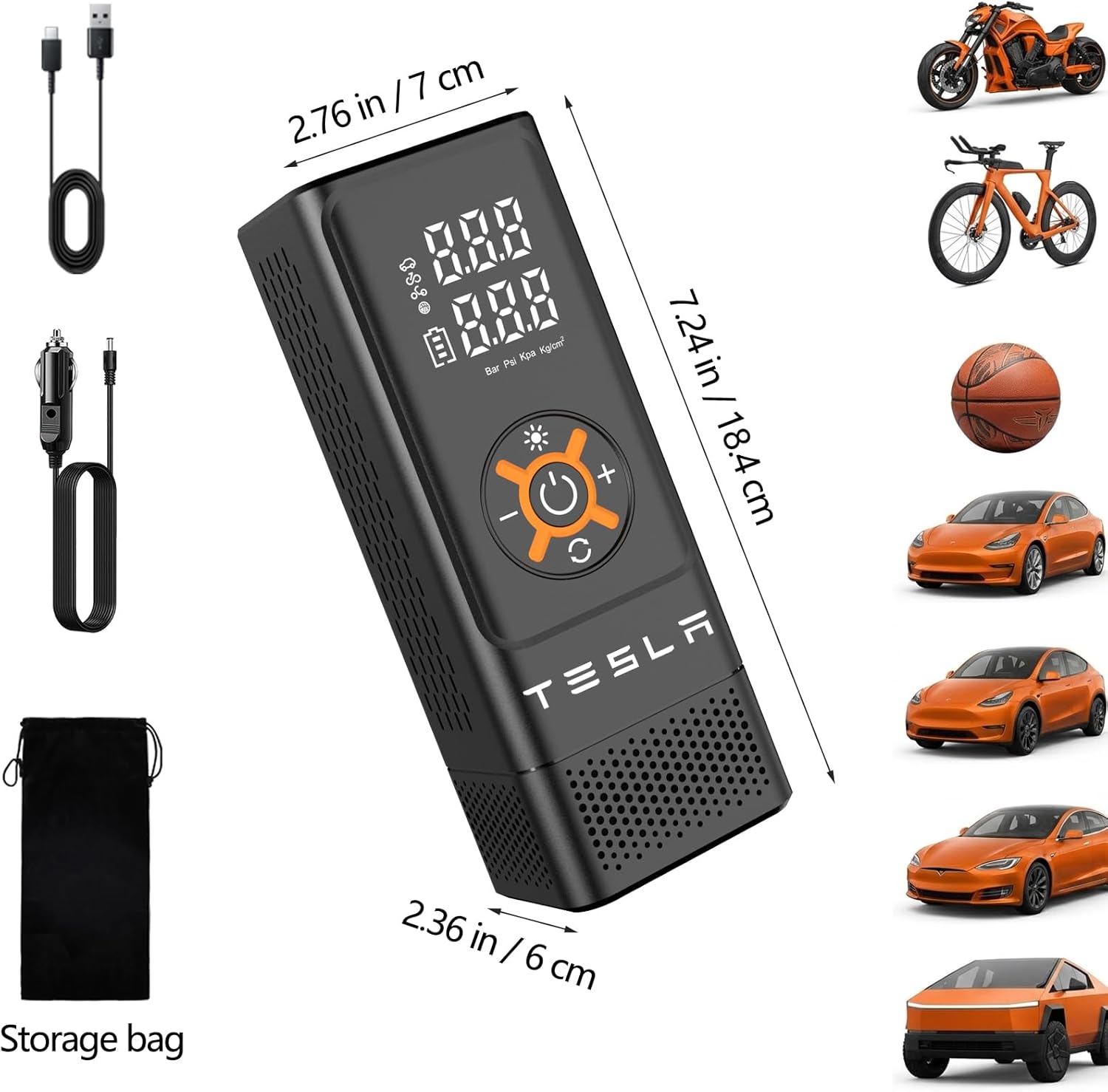 Portable Tire Inflator Air Compressor for Tesla Model 3/Y/S/X, 150PSI Cordless Smart Air Pump, Digital Pressure Gauge & Auto Shut-Off, Led Light, Essential Tesla Accessories