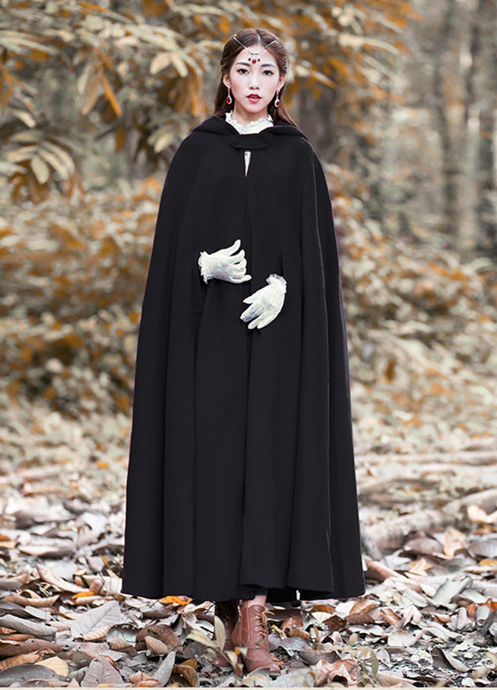 Baoqiya Women's Wool Blend Capes Hooded Cloak Outwear Poncho Warm Autumn and Winter Coat