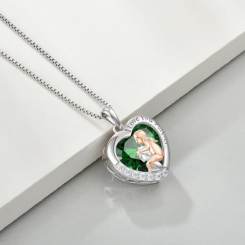 Miniatura 3 de Collar de memoria de plata de ley 925, collar con piedra natal de corazón con texto en inglés "I Love You Forever", regalos para aniversario