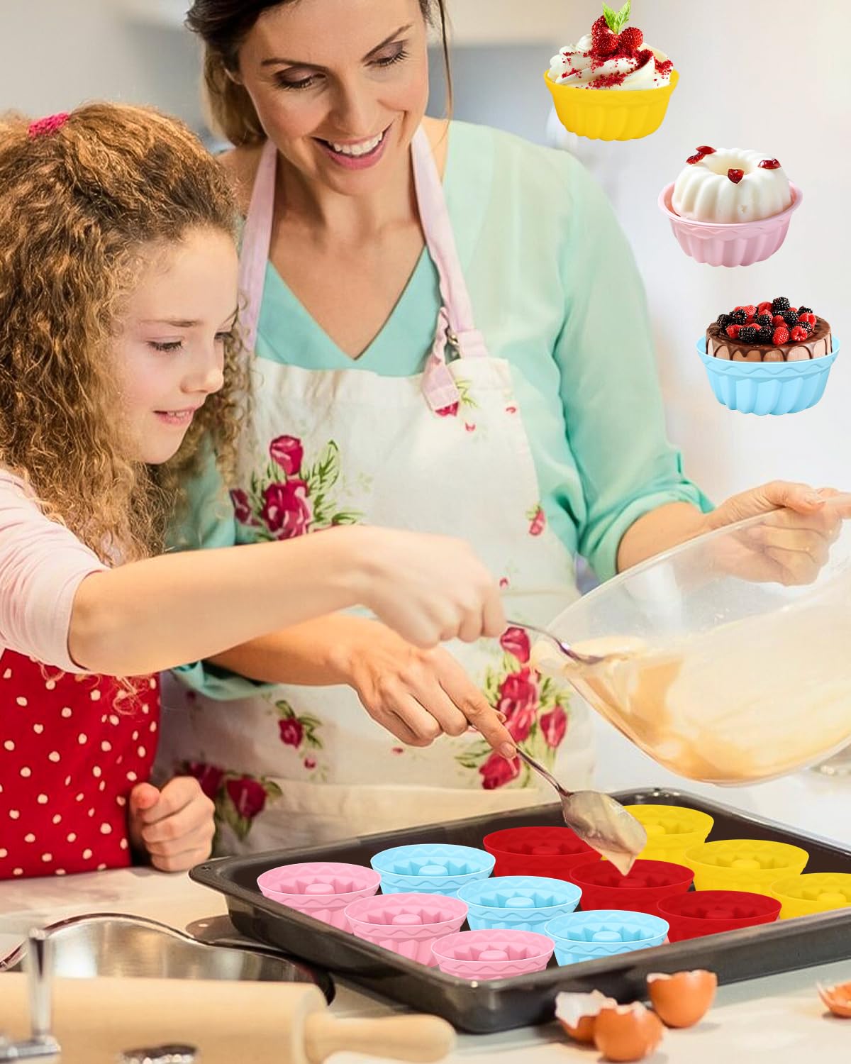 24 Stampini Muffin In Silicone - Set Completo Con Forme Rettangolari, Quadrate E Tonde