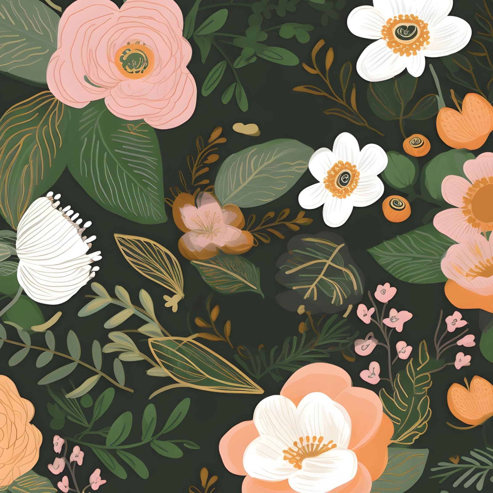 Green Floral Wallpaper Peel and Stick Wallpaper Vinyl Wallpapers Stick and Peel Colorful Contact Paper for Cabinets Waterproof Self Adhesive Wall