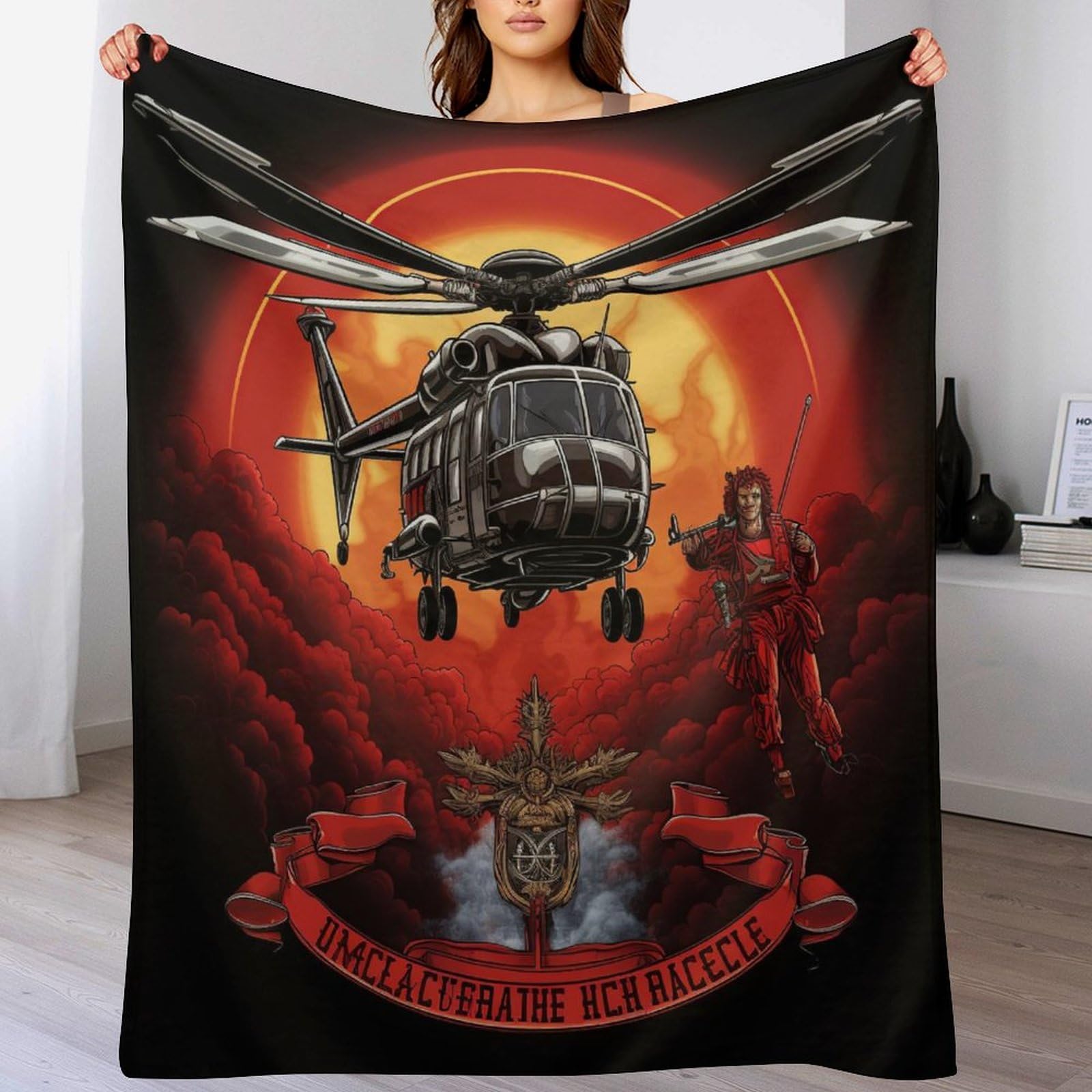 Couverture 3D hélicoptère en flannel douce 100x130cm lavable en machine pour lit enfant
