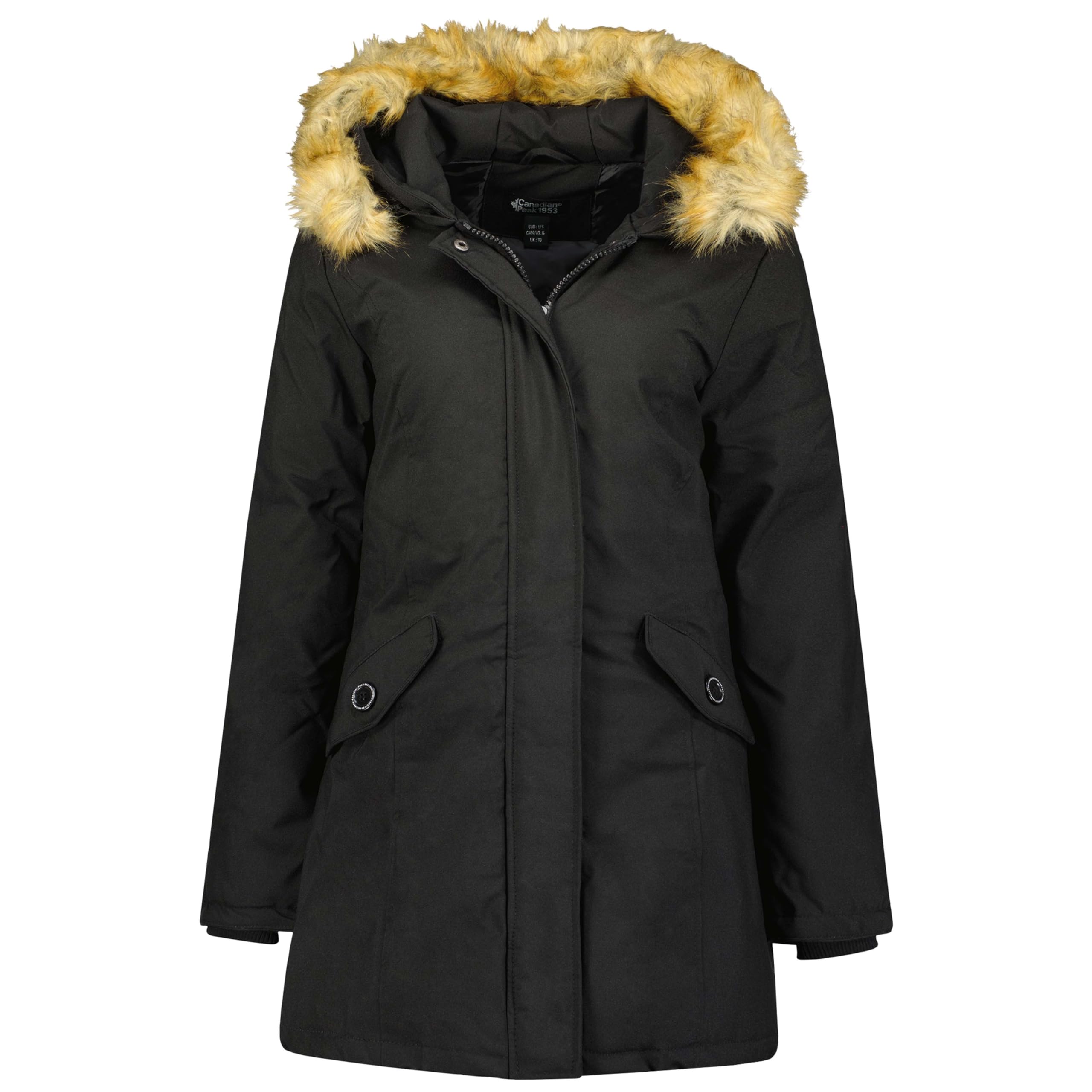 Canadian Peak Dinastipeak Lady - Chaqueta Mujer Cálida Esqui - Abrigo Para Mujeres Con Capucha Sintética - Parka Elegante A Prueba De Viento - Otono Invierno Primavera (Negro L)