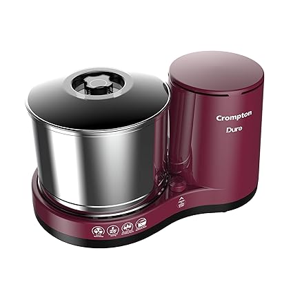 Crompton Greaves Duro 2-L Wet Grinder with Motor Vent-X Technology 1 Jar with Coconut Scrapper and Atta Kneader Accessories (Cherry Brown)