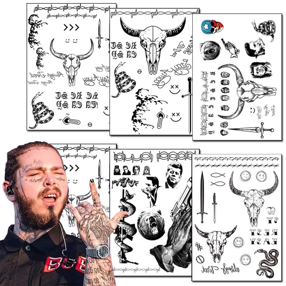 Sponsored Ad - 6 Sheets Temporary Tattoos Kit - Fake Body Art for Women, Men, & Kids - Face Tattoos for Festival, Cosplay & Halloween Costume Accessories