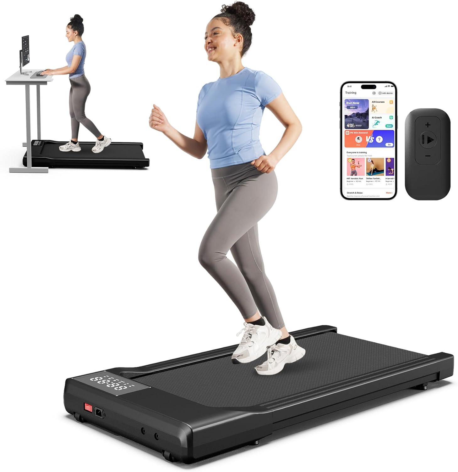 SupeRun Walking Pad, Under Desk Treadmill, 3 in 1 Portable Treadmill with Remote Control LED Display, 2.5 HP Quiet Walking Jogging Machine for Office Home Use, 300 Lbs Capacity