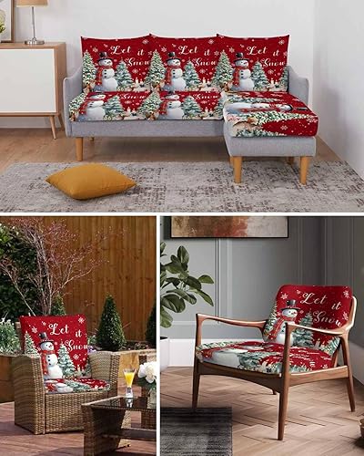 Miniatura 31 de Fundas de cojín para sofá de Navidad con diseño de muñeco de nieve azul, funda elástica para sofá con parte inferior elástica, fundas de sofá