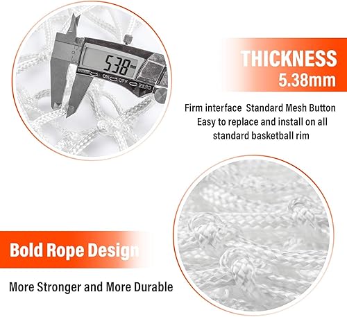 Miniatura 3 de PSLER Basketball net Outdoor, Basketball Hoop net White Standard Basketball net Measures 22 inches and has 12 Loops, suitables for Indoor and