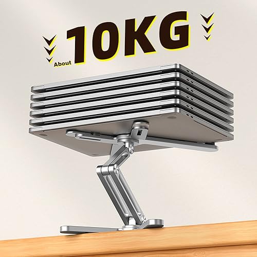 Miniatura 3 de GRAWIT Soporte ajustable para laptop con base giratoria de 360 grados, elevador portátil para escritorio, soporte plegable de aluminio para