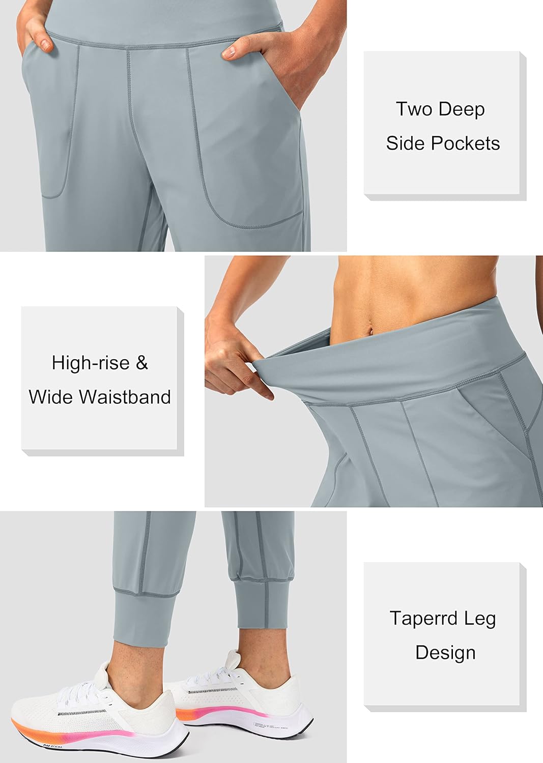 Soothfeel Women's Joggers with Zipper Pockets Petite/Regular/Tall High Waisted Athletic Workout Yoga Pants Joggers for Women - Image 4