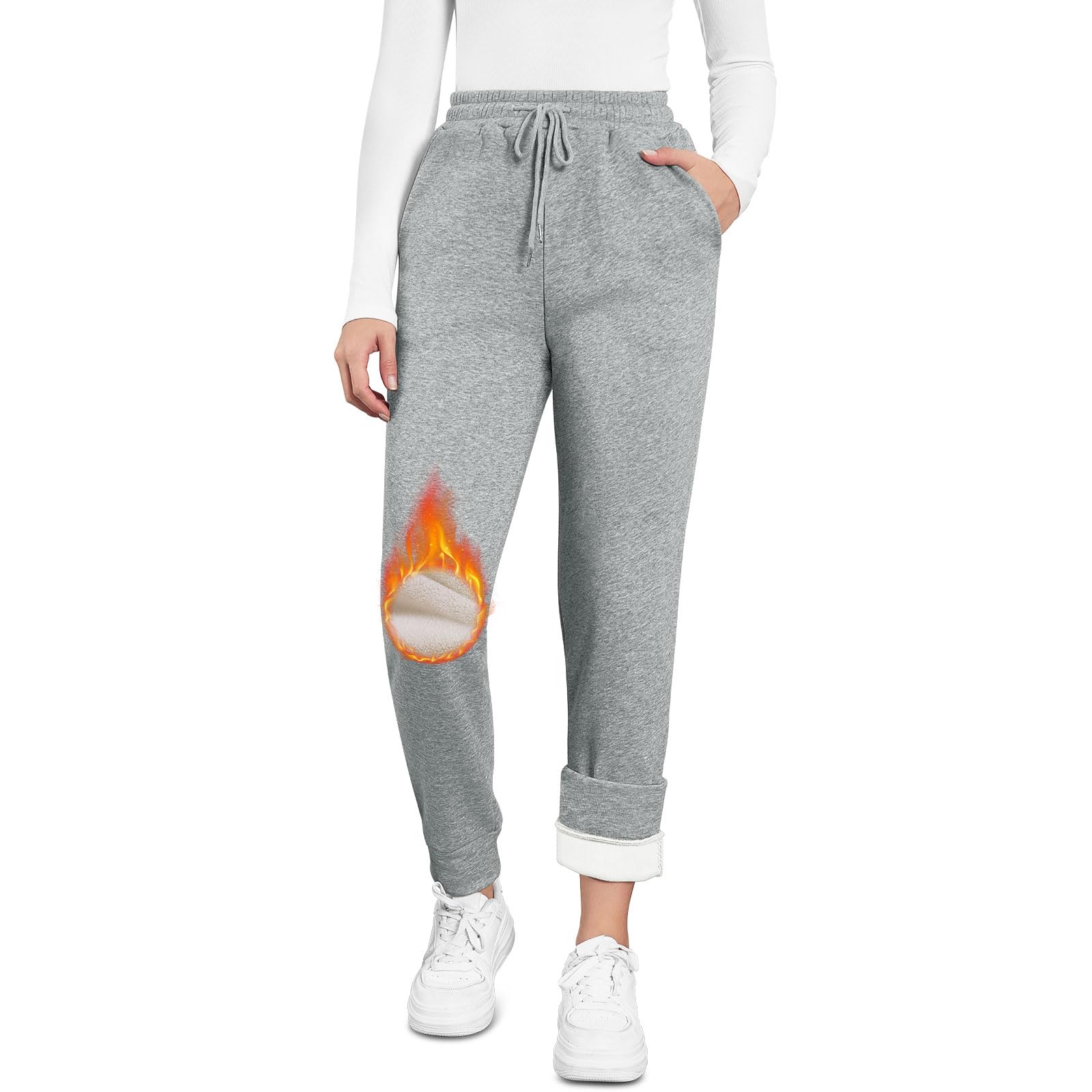 EDOTON Pantaloni da Jogging Donna Caldi Sportivi Pantaloni Termici Ispessiti in Pile Invernale Foderati con Tasche Pantaloni da Allenamento con Coulisse S-XL