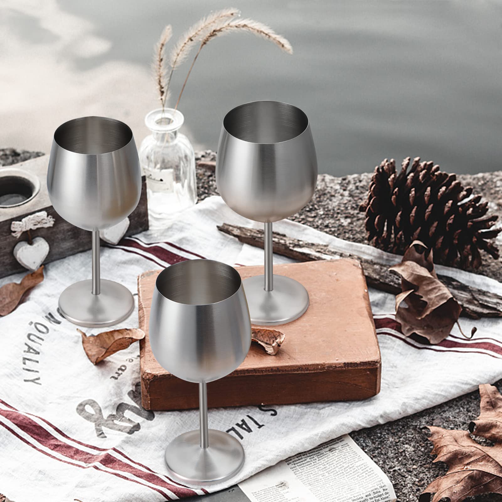 Livole Lot de 4 verres à vin rouge, 550 ml, en acier inoxydable, verres à champagne, grandes coupes ventrées, verres à cocktail avec tige, pour cocktails, vin rouge, argent