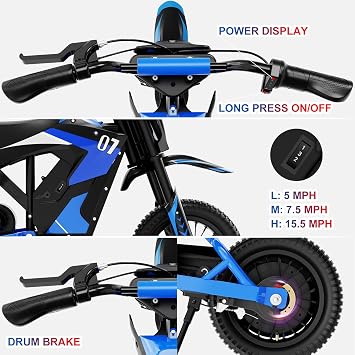 EVERCROSS EV12M Elektro Motorrad Kinder Elektromotorrad mit 300W Motor 3 Geschwindigkeitsmodus 18KM Lange Reichweite 12 Zoll Luftreifen Moto Cross für Kinder ab 110cm Körpergröße