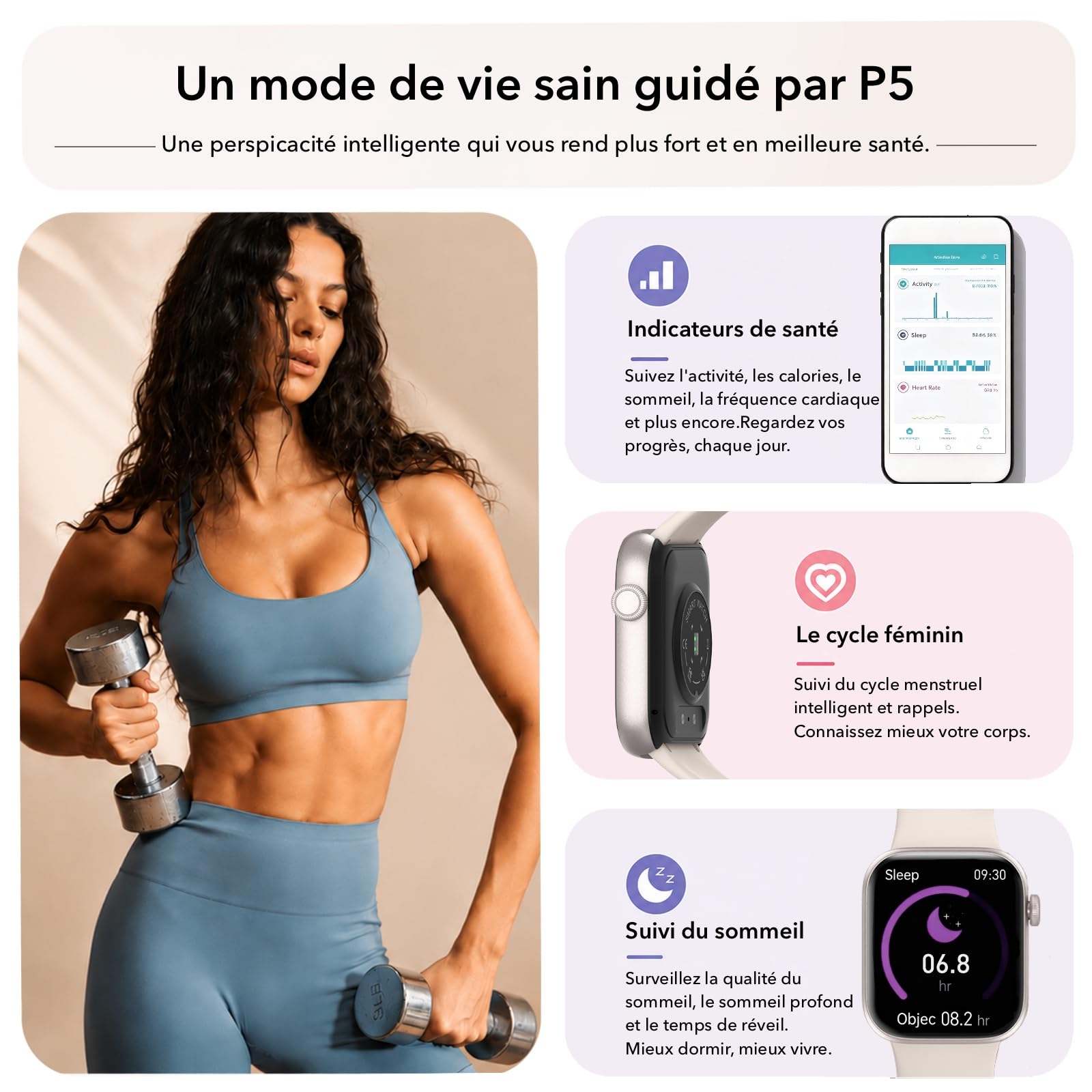Montre Connectée Homme Femme avec Appels Bluetooth, Écran 1.85" HD Smartwatch Sport (140+ Modes), Cardiofréquencemètre, Moniteur de Sommeil, Étanche IP68 pour Android iOS
