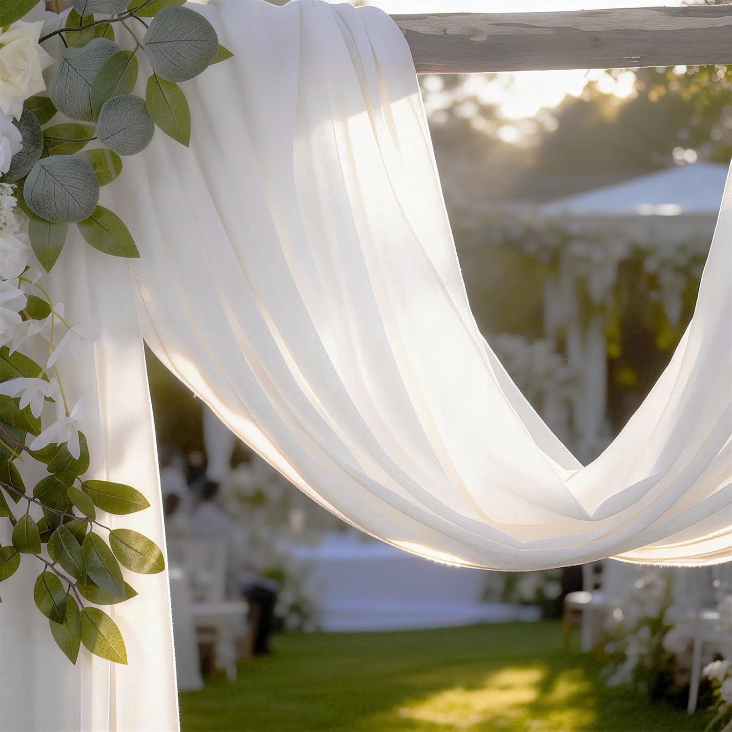 Wedding Arch Draping Fabric, 1 Panel 60 x 315 inch White Sheer Scarf Valance Chiffon Fabric for Wedding Ceremony Reception Arbor Stage Ceiling Decoration