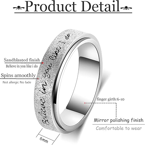Miniatura 2 de Anillo para ansiedad para mujer anillo giratorio de acero inoxidable con mantra inspirador personalizado para hombres, mujeres y amigos, regalo de